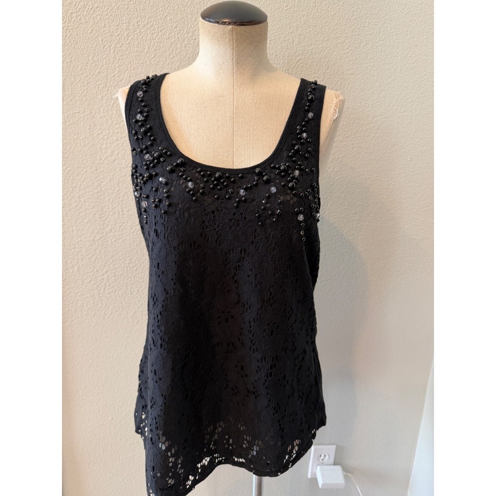 Express Womens L Black Lace Beaded Tank Top Racerback Sleeveless Embellished